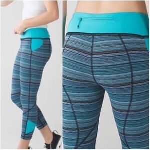 Lululemon Athletica Pace Rival Crop Leggings Space Dye Naval Peacock Twist